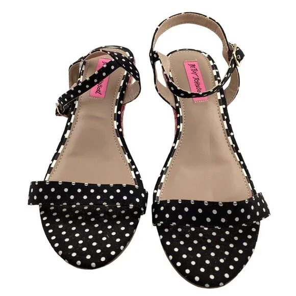 Betsey Johnson Black Wedge Sandals with Bow Detail - Picture 3 of 8